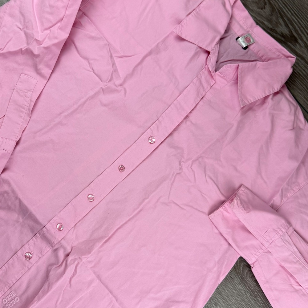 Monrow Womens Button Up Shirt Long Sleeve Cotton Stretch Pink Small S